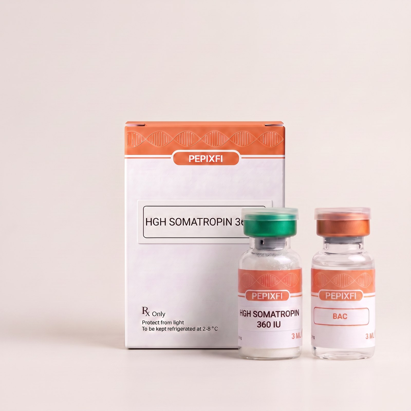 HGH Somatropin 360 IU — förpackning och vialer, Pepixfi