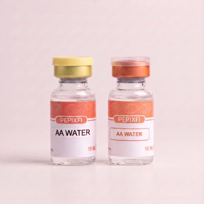 AA-vatten 10 ml — de två vialerna sida vid sida med gul kapsyl