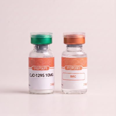 CJC-1295 (no DAC) 10mg — vialen och BAC-vattnet sida vid sida