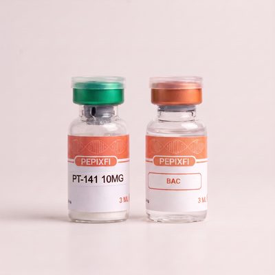 PT-141 10mg — vialen och BAC-vattnet sida vid sida