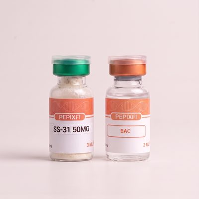 SS-31 50mg — vialen och BAC-vattnet sida vid sida