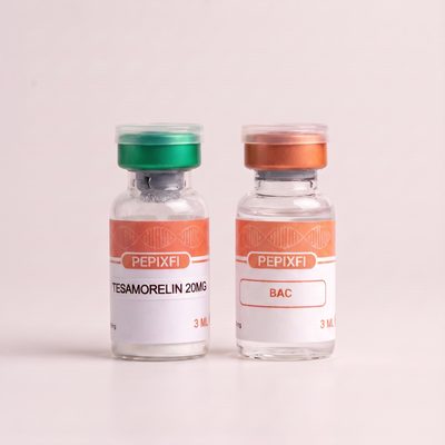 Tesamorelin 20mg — vialen och BAC-vattnet sida vid sida