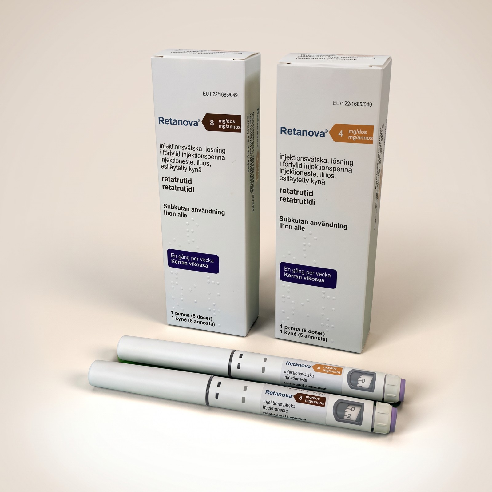 Retatrutide Penna 20mg — vial och BAC-vatten, förpackning från Pepixfi